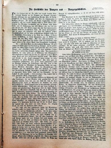 Die Geschichte des Panzers und Panzergeschichten - aus der Gartenlaube, illustriertes Familienmagazin, aus dem Jahr 1893