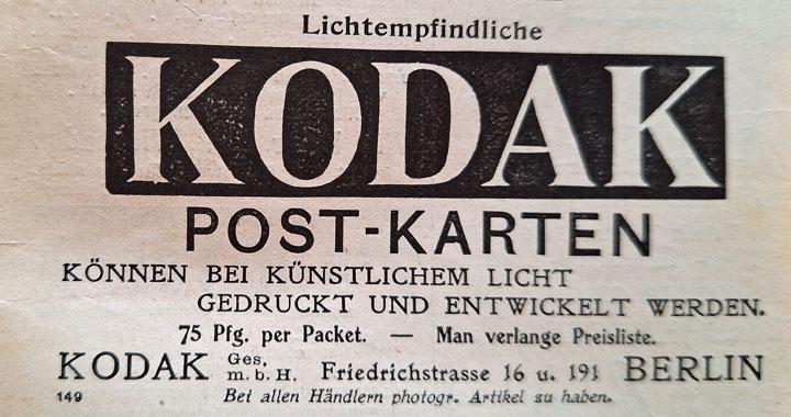 Werbung für Kodak lichtempfindliche Post-Karten vor 120 Jahren in der Zeitschrift Gartenlaube