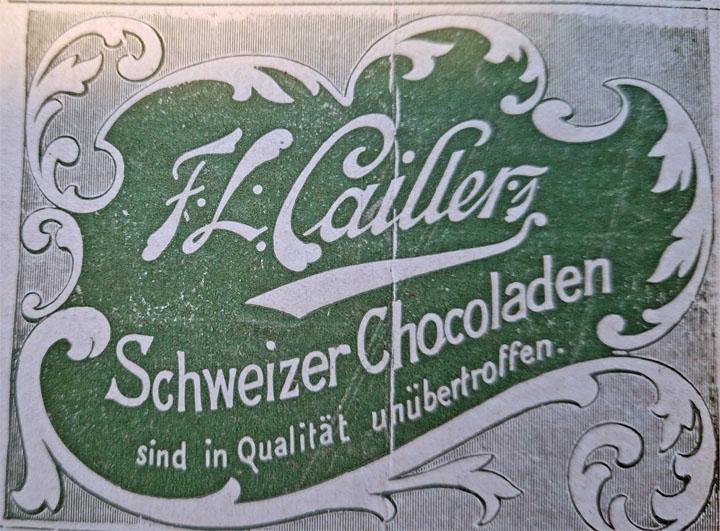 Werbung vor 120 Jahren für Schweizer Chocoladen von Cailler – in der Zeitschrift Gartenlaube