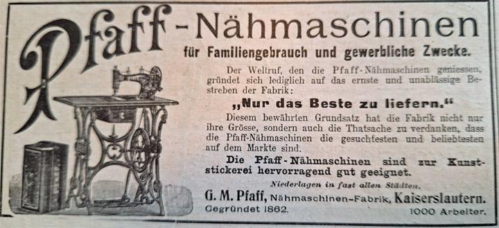Werbung in der Zeitschrift "die Gartenlaube" vor 120 Jahren für Pfaff Nähmaschinen