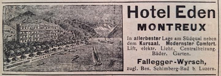 Werbung in der Zeitschrift "die Gartenlaube" vor 120 Jahren für das Hotel Eden in Montreux
